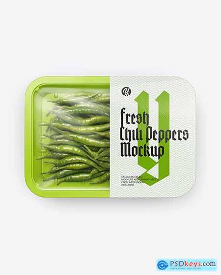 Plastic Tray With Green Chili Peppers Mockup