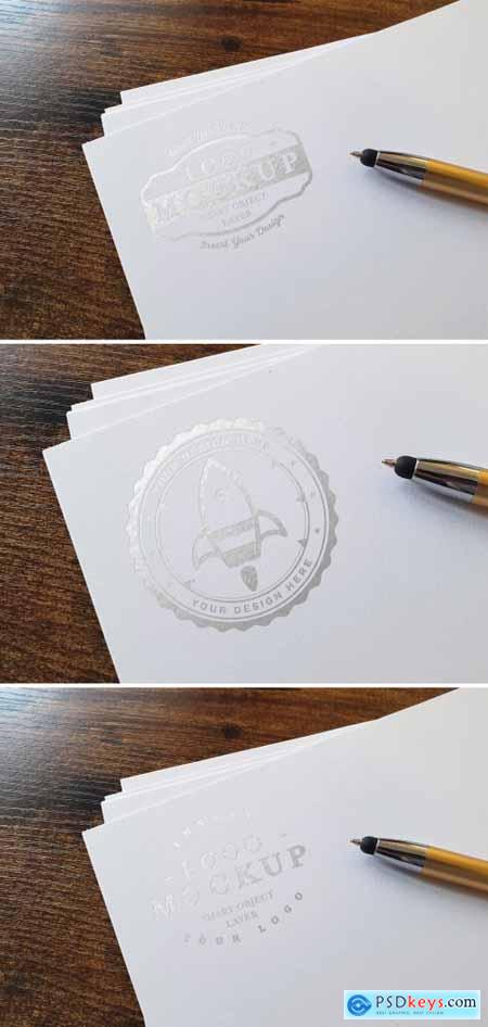 Embossed Shiny Logo Mockup on Paper Stack 315396040