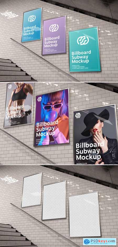 Billboards on Underground Stairs Wall Mockup 350354422