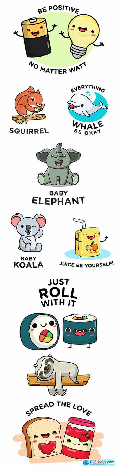 Animal mascot characters and motivational quotes design