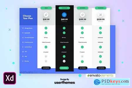 Business Pricing Table UX Adobe XD Template