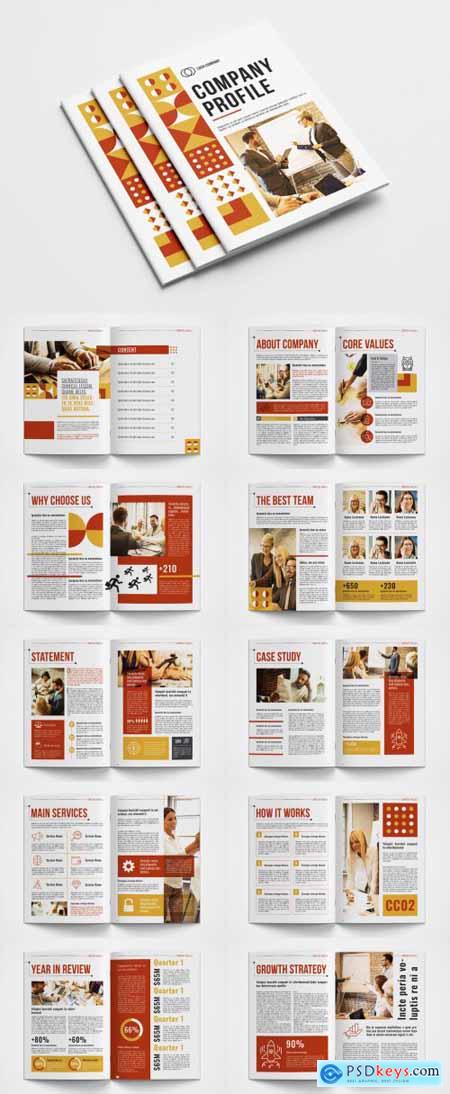 Company Profile Layout with Red and Yellow Accents 351013510