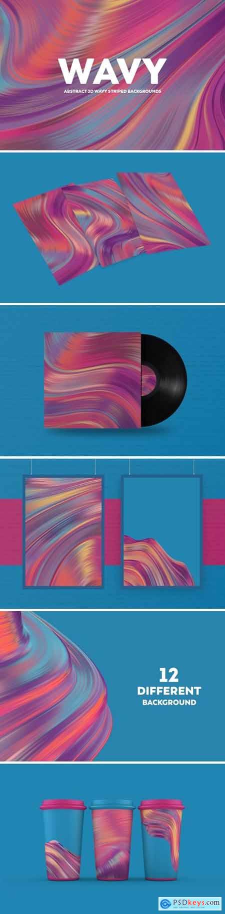 Abstract 3D Wavy Striped Backgrounds - Colorful