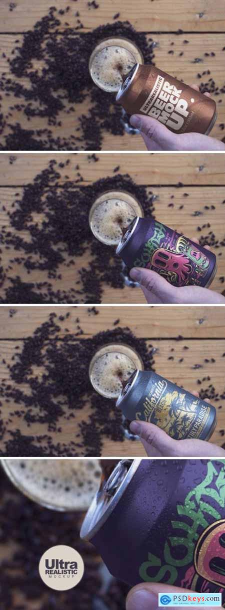Black Beer Malt Can & Hand Mockup 4063985