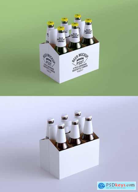 6 Pack Cardboard Beer Bottle Carrier Mockup 352971623
