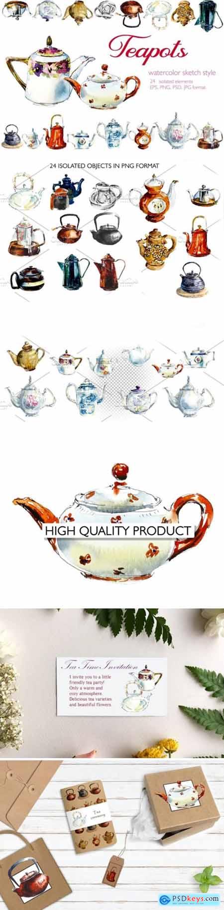 Watercolor Vintage Teapots 4221550