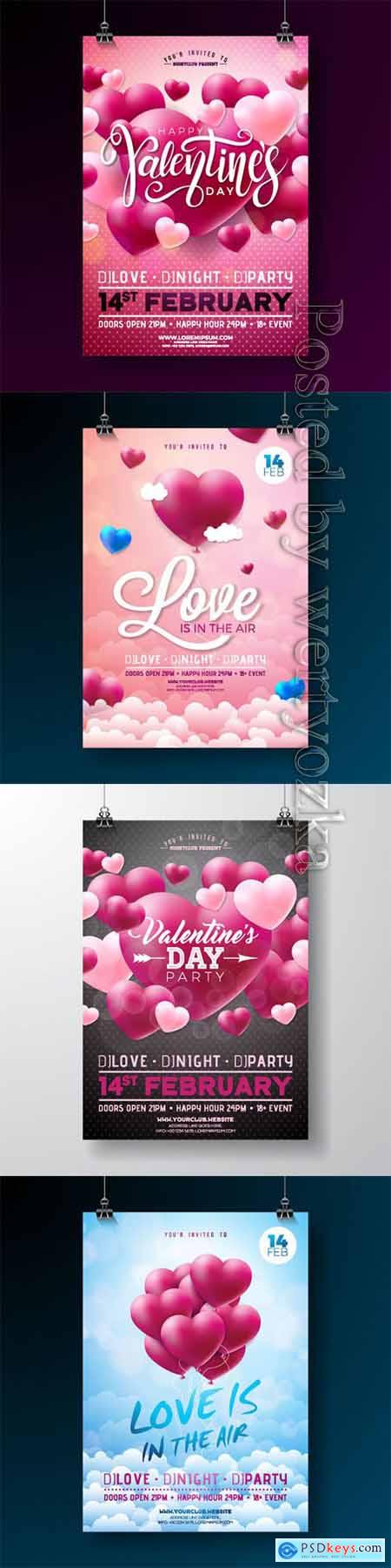 Vector Valentines day party flyer design with love