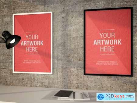 Framed Posters in Design Office Mockup