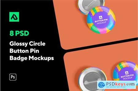 Glossy Circle Button Pin Badge Mockup Set 5000076