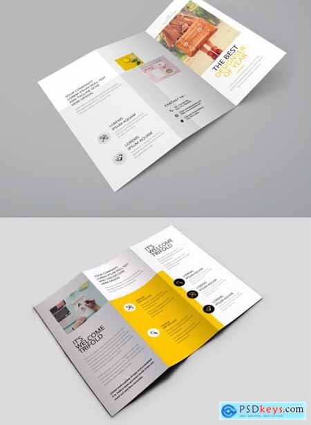 Business Trifold Brochure Layout with Yellow Accents 354420117