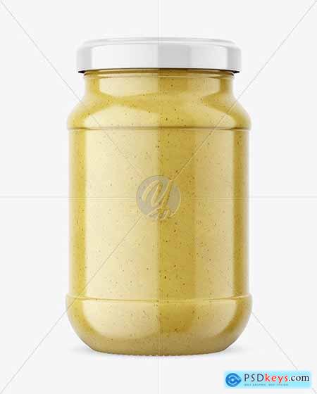 Clear Glass Jar with Mustard Sauce Mockup 59312