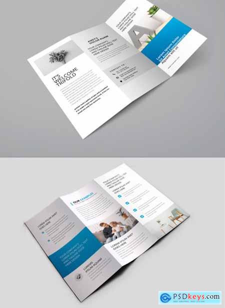 Creative Trifold Brochure Layout with Cyan Accents 354420184