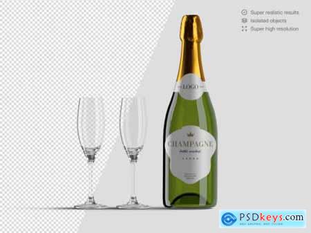 Realistic isometric variety of champagne bottles mockup template