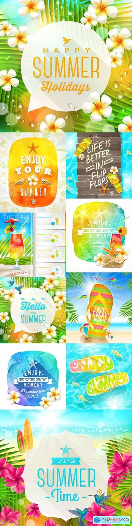 Summer greeting time jasmine tropical flowers watercolour banner