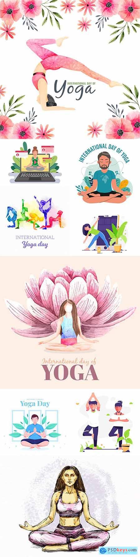 Yoga International day and meditation design illustration 5