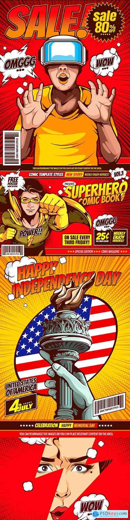 Superhero comic book covers pop art design