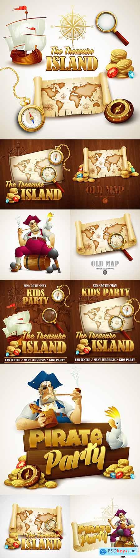 Treasure Island map and pirate party poster template
