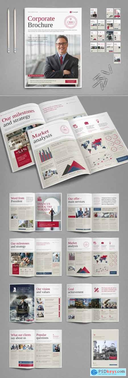 Beige and White Business Brochure Layout with Red and Navy Accents 355203660