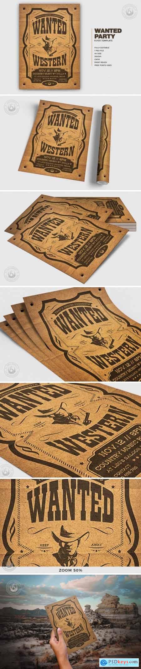 Wanted Western Party Flyer Template V2 4283813