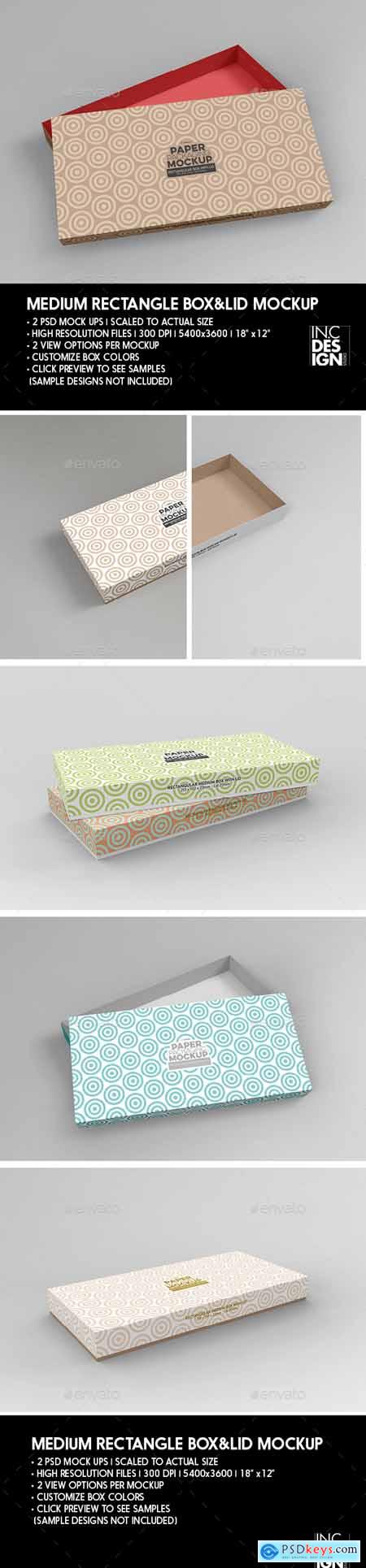 Medium Rectangular Paper Box and Lid Packaging Mockup 26651000