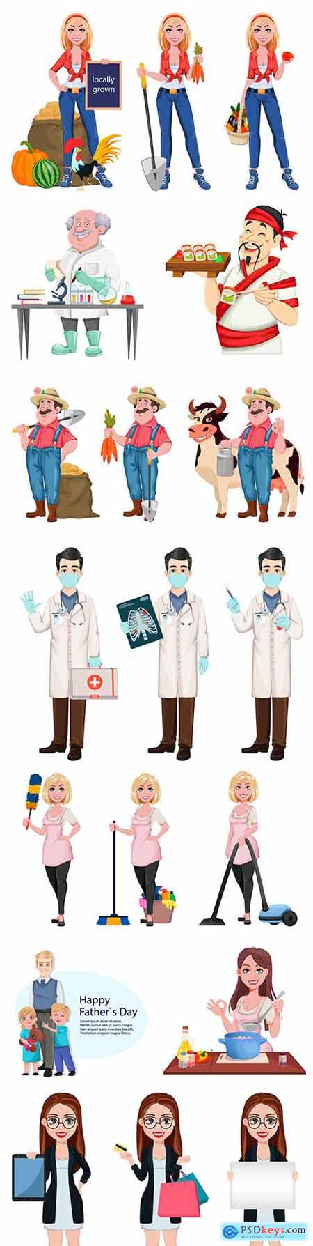 People of different professions cartoon character