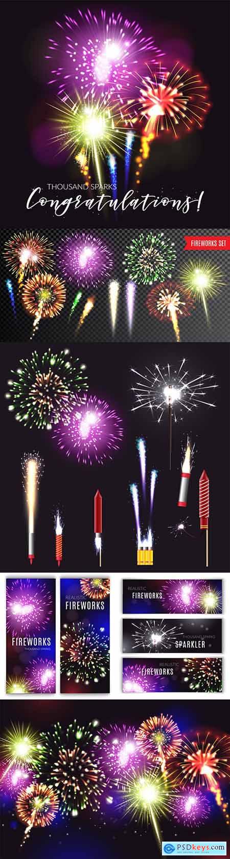 Fireworks realistic poster holiday vector illustration