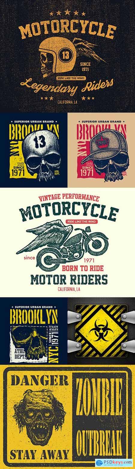 Vintage illustration motorcycle and urban printing house