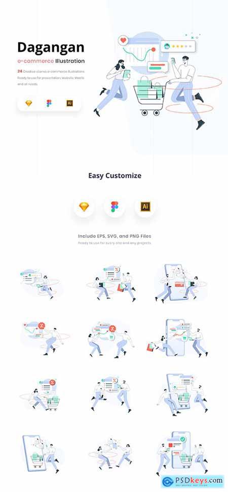 Dagangan - E-commerce and Business Line Illustration Pack
