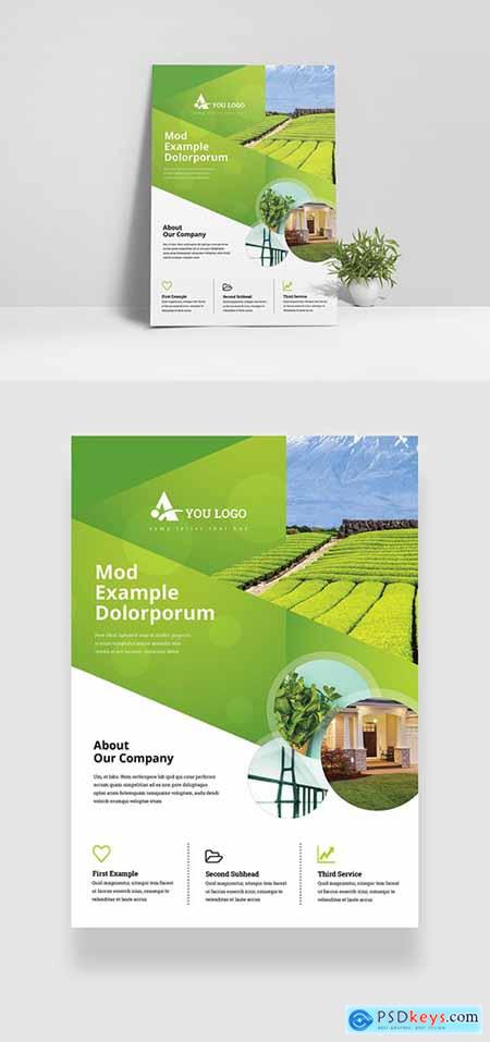 Creative Green Flyer Layout with Cricle Elements 349035451