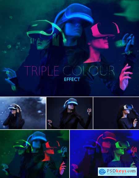 Triple Color Double Exposure Effect Mockup 5045358