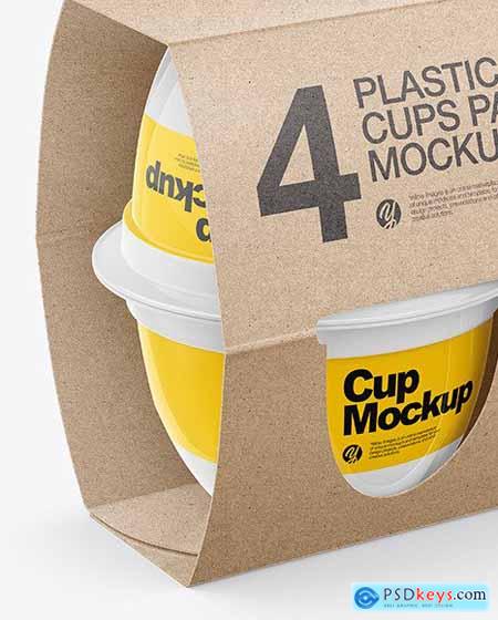 4 Plastic Cups Kraft Paper Pack Mockup 62138