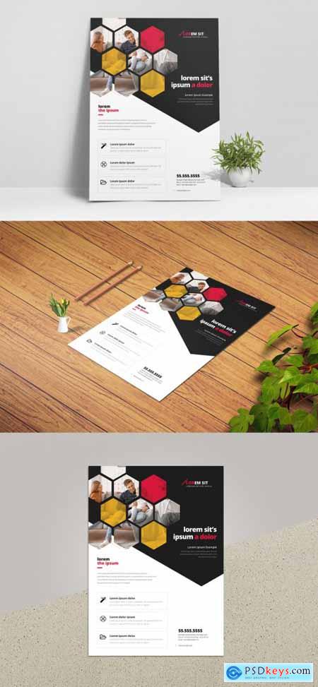 Hexagon Business Flyer Layout with Red Accent 358116959