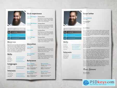 Resume and Cover Letter Layout with Blue Accents 358338198