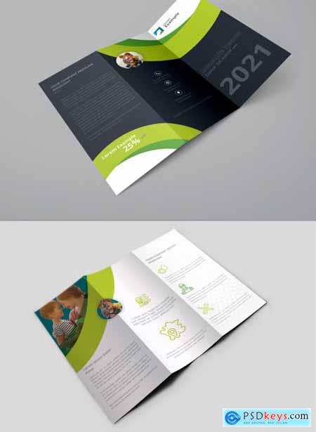 Trifold Business Brochure Layout with Green Accents 358342143