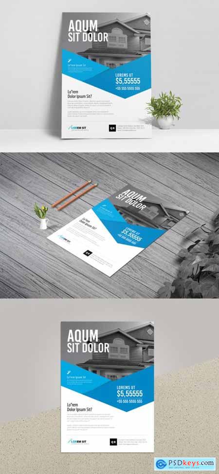 Real Estate Flyer Layout with Blue Accent 358116966