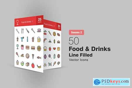 50 Food & Drinks Filled Line Icons Season II