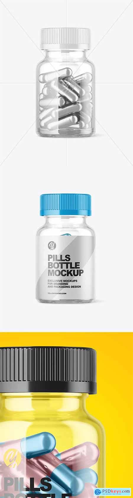 Clear Bottle with Metallized Pills Mockup 60532