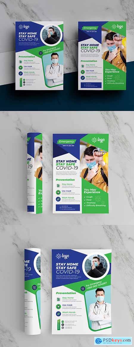 Coronavirus Awareness Flyer Layout Pack with Green and Blue Accents 348952630