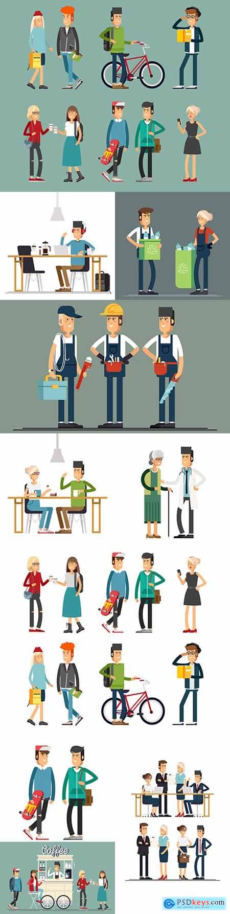 Fashion and modern people of different professions flat illustrations