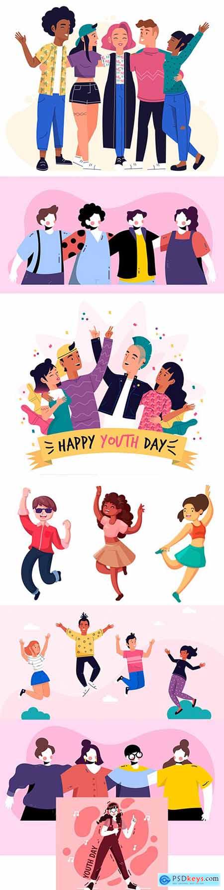 Youth Day with people hugging and jumping illustration