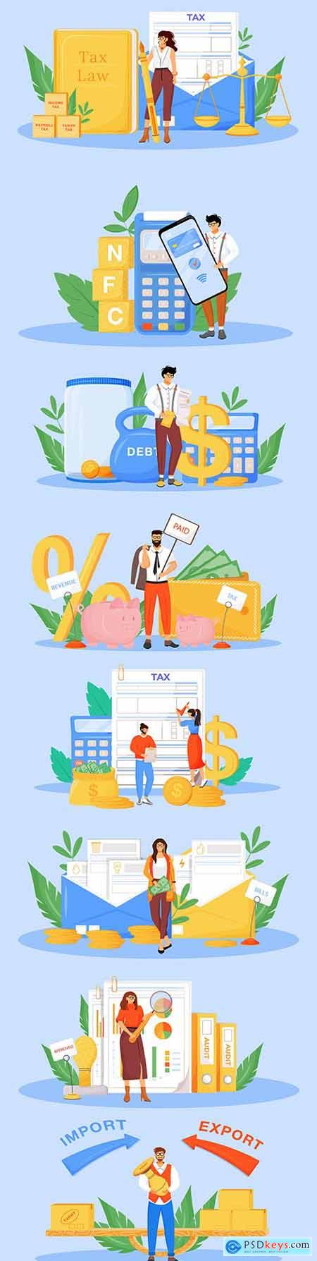 Tax payments and financial audit flat 2d illustration