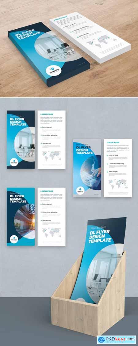 Blue DL Flyer Layout with Abstract Circles 357915863