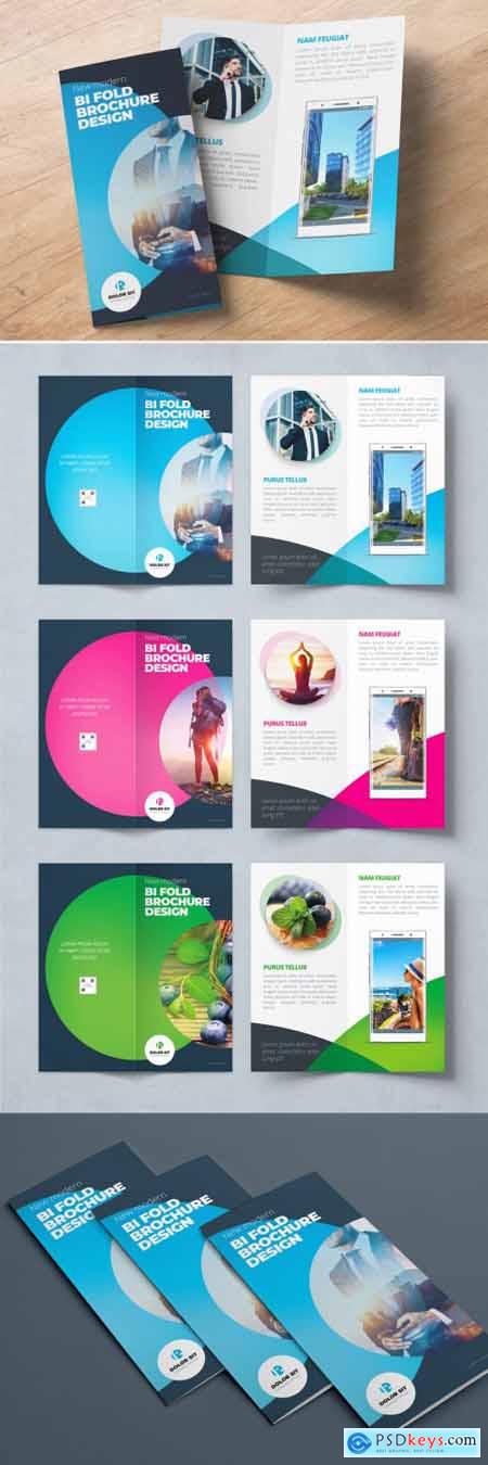 Blue Gradient Bifold Brochure Layout with Abstract Circles 357915853