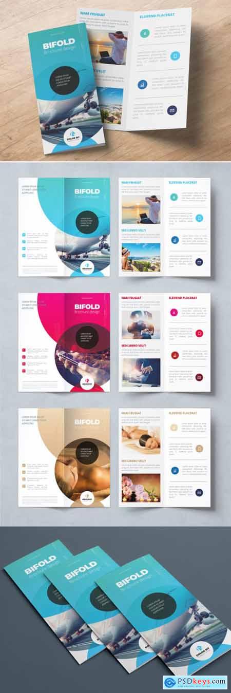 Blue Bifold Brochure Layout with Abstract Circles 357915893