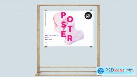 Horizontal poster display with ropes and wood frame Premium Psd