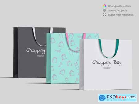 Realistic high angle shopping paper bags mockup