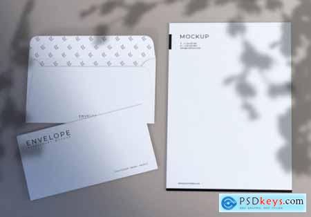 Realistic clean white monarch envelope and letterhead mockup