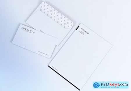 Realistic clean white monarch envelope and letterhead mockup