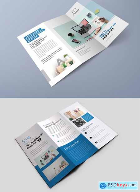 Minimal Trifold Brochure Layout with Blue Accent 361439001