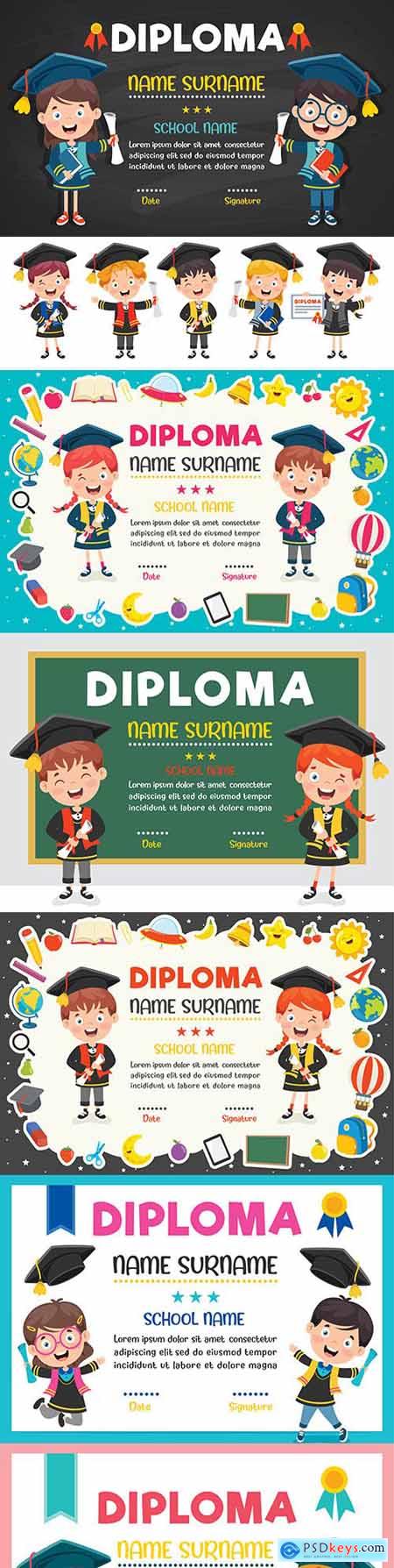 Diploma certificate for preschool and primary school children template